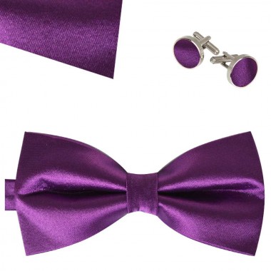 .Set papion, butoni camasa, batista mov pruna, clasic